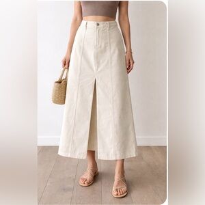 Blu Pepper Cream Denim Maxi Skirt with Front Slit